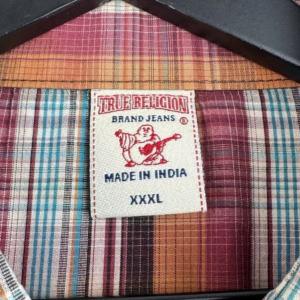 True Religion Western Button Up Shirt Mens 3XL Multi Plaid Diamond Pearl Snap
